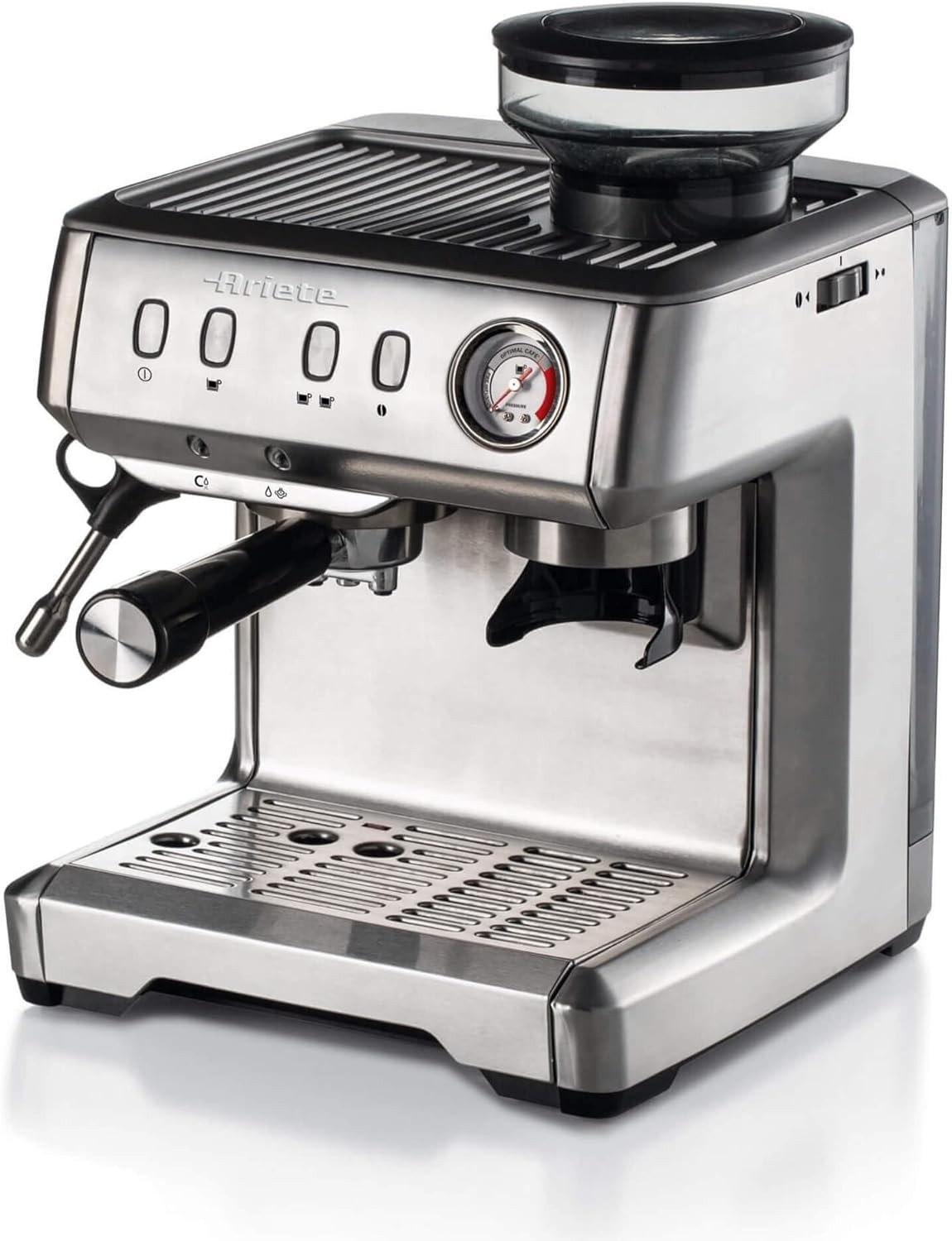 Ariete Espresso Coffee Machine with Grinder and Milk Frother, 1600W, 15 Bar, Maxi Cappuccino Maker, Compatible with Ground Coffee and ESE Pods, Auto shut-off, Ideal for Home and Office - ART1313