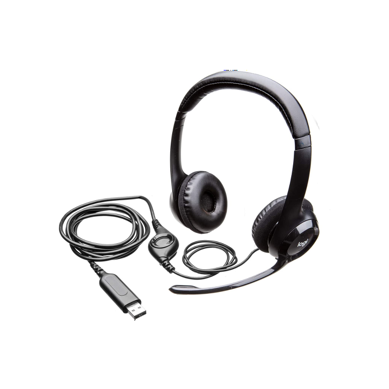 Logitech H390 Wired Headset for PC/Laptop, Stereo Headphones with Noise Cancelling Microphone, USB-A, In-Line Controls, Works with Chromebook - Black